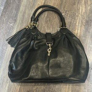 Saks Black Alexa Huge Ruched Leather Tote